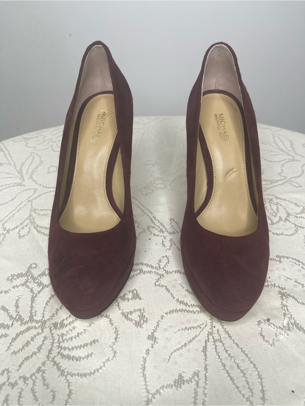 Michael Kors Wine Suede Classic Round-Toe Pumps